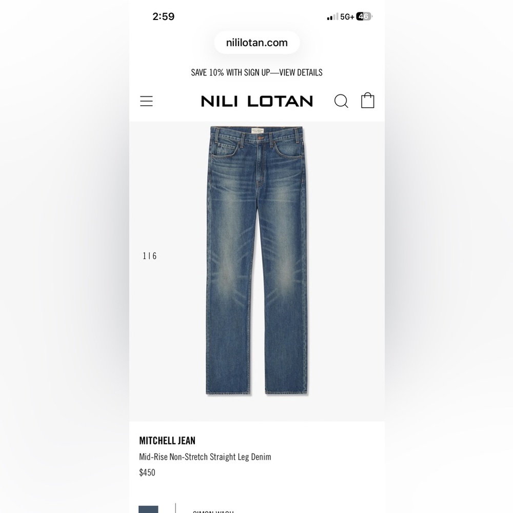 Nili Lotan Mitchell Mid-Rise Straight Leg Denim